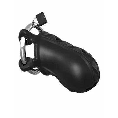Abbildung von Peniskäfig „Extreme Silicone Cock Blocker“ mit Schloss und Schlüssel