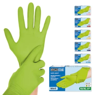 Abbildung von Franz Mensch Hygostar Nitrilhandschuhe Safe Light puderfrei, grün, 10/XL, 24cm, 100 Stück, Einweghandschuhe, Einmalhandschuhe, in Gr. XS, S, M, L, XL &amp; XXL verfügbar