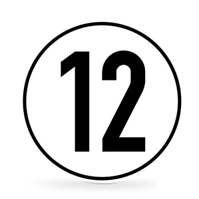 Abbildung von Geschwindigkeitsschild für Kraftfahrzeuge Maße: Ø 10,0 cm &amp; 20,0 Angaben zur Zulässigen Höchstgeschwindigkeit Rund 12 km/h, PVC Folie