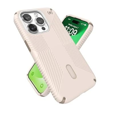 Abbildung von Speck iPhone 15 Pro Hülle ClickLock rutschfeste Interlock, gebaut für MagSafe, Fallschutzgriff Soft Touch 6,1 Zoll Handyhülle Presidio2 Grip Bleached Bone/Erbstück Gold/Haselnussbraun