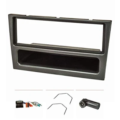 Abbildung von tomzz Audio 2439 068 Radioblende Set kompatibel mit Opel Agila Corsa C Combo Omega B Vectra Vivaro Meriva Charcoal metallic Quadlock ISO Fakra Antennenadapter DIN Entriegelungsbügel