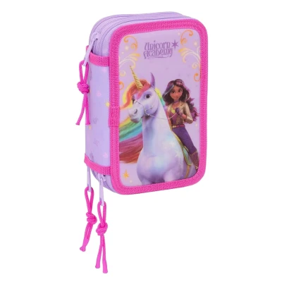 Abbildung von Unicorn Academy Schulmäppchen mit 37 Utensilien, Kindermäppchen, ideal für Kinder von 5 bis 14 Jahren, bequem und vielseitig, Qualität Widerstandsfähigkeit, 12,5 x 5,5 19,5 cm, Lila, M, Casual