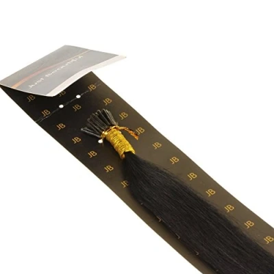 Abbildung von hair2heart 200 x Microring I Tip Extensions aus Echthaar, 50cm, 1g Strähnen, glatt Farbe 1 schwarz
