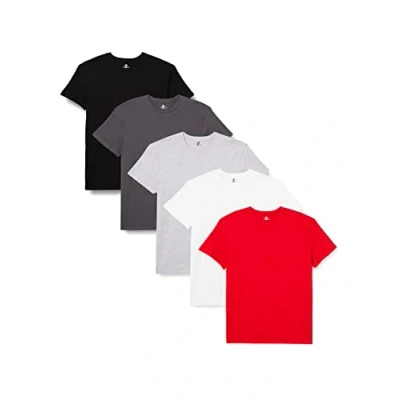 Abbildung von Lower East Herren T Shirt mit Rundhalsausschnitt aus 100% Baumwolle im Multipack, 1x Schwarz/ Anthrazit/ Rot/ Hellgrau Melange/ Weiß, M