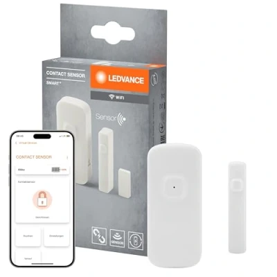 Abbildung von LEDVANCE Smart WIFI intelligenter Kontaktsensor für Home im Innenbereich, ohne Kabel, weiß, Steuerung via App, integrierter wiederaufladbarer Akku und einfaches Aufladen über USB C