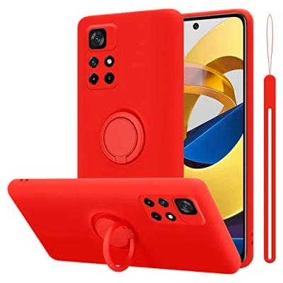 Abbildung von Cadorabo Hülle kompatibel mit Xiaomi Poco M4 PRO 5G Schutzhülle TPU Silikon Case Liquid Design Ring Slim Kratzfest Liquidsilikon Microfaser für in Rot