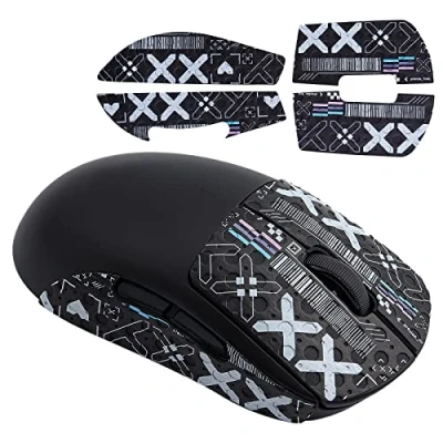 Abbildung von Hyekic Mouse Grip Tape fit for Logitech G PRO X Superlight, 4pcs Anti Slip Gaming Skins Self Adhesive Pre Cut Stickers Sweat Resistant Easy to Use Professional Mice Upgrade Kit(Black Gold)