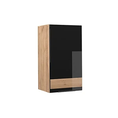 Abbildung von Vicco Hängeschrank Fame Line, Schwarz Hochglanz/Goldkraft Eiche, 40 cm