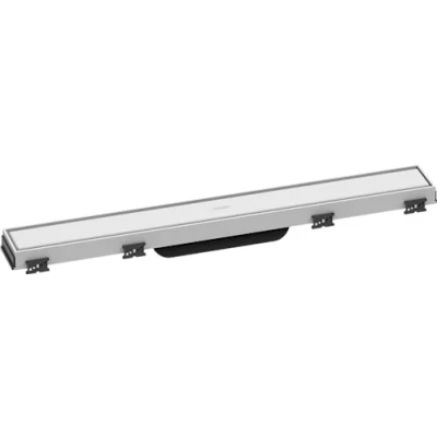 Abbildung von hansgrohe Fertigset Duschrinne RainDrain Match, Abflussrinne 600mm, Bodenablauf Dusche mit höhenverstellbarem Rahmen, Mattweiß