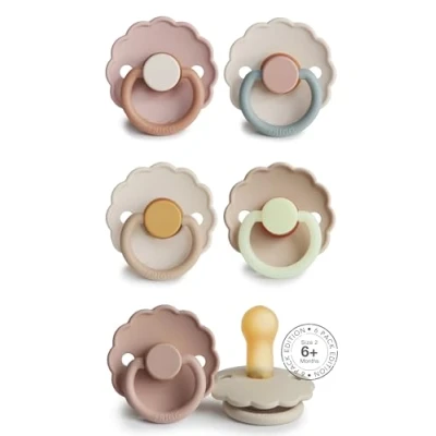 Abbildung von FRIGG Multipack Latex Schnuller 6&#039;er Packung Naturgummi/Naturkautschuk Hergestellt in Dänemark Symmetrischer Sauger Kirschform (Blossom Blend, Größe 2 (6 18 Monate))