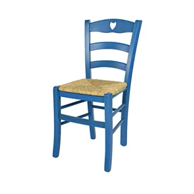 Abbildung von t m c s Tommychairs Stuhl Cuore für Küche und Esszimmer, Robuste Struktur aus Buchenholz, in Anilinfarbe Blau lackiert Sitzfläche Stroh