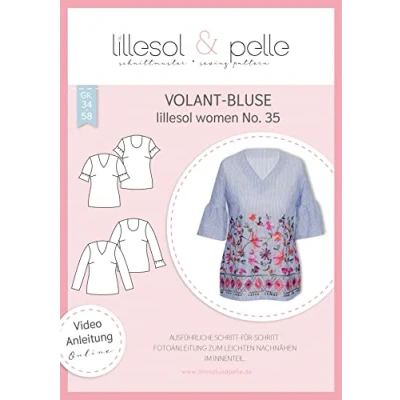 Abbildung von lillesol &amp; pelle Schnittmuster Women No.35 Volant Bluse in Größe 34 58 zum Nähen mit Foto Anleitung und Video