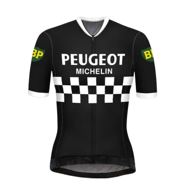Abbildung von Retro Frauen Radtrikot Peugeot Schwarz/Weiß RedTed