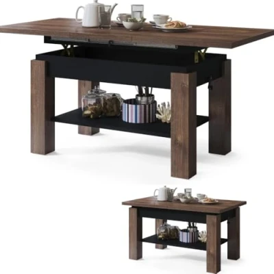 Abbildung von All4All Couchtisch Astra Kaffeetisch Wohnzimmertisch Sofatisch mit Ablage höhenverstellbar kompakte Größe 110x68cm 05 BRAUNE Eiche + SCHWARZ