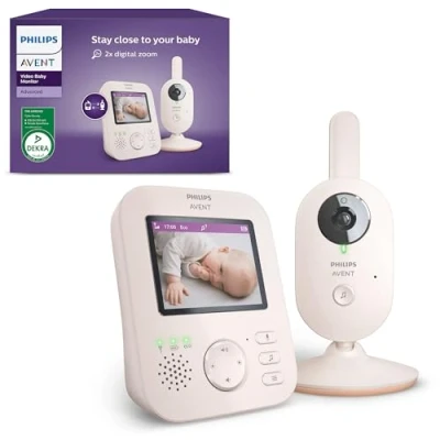 Abbildung von Philips Avent Babyphone mit Kamera Advanced, 1080p sicheres Video Babyphone, 2,8 Zoll Bildschirm, 2 Fach Zoom, Nachtsicht, Gegensprechfunktion, Schlaflieder, Baby Monitor (Modell SCD881/26)