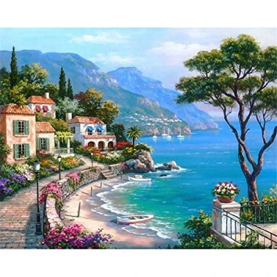 Abbildung von DIY 5D Diamond Painting Kits Bohren voll Küstenstadtlands Diamant Bilder Erwachsene Kinder Kristall Strass Stickerei Kreuzstich Art Craft für Home Wand Decor Geschenk Round Drill,30x40cm