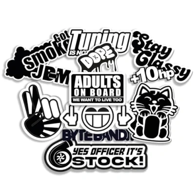 Abbildung von Finest Folia JDM Aufkleber Set für Auto Motorrad Helm Japan Stickerbomb japanische OEM Sticker Tuning Autoaufkleber Folie selbstklebend wetterfest R207 (Stickerbogen 6, Ohne Hologramm Effekt)