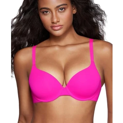 Abbildung von DOBREVA Damen Push Up Bügel BH Soft T Shirt BHS mit Licht Gepolstert Komfort Sexy Helles Fuchsia 90E