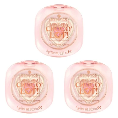 Abbildung von essence LOVE IT A CHOCO&#039; LOT! highlighter glaze, Nr. 01, Gold, strahlend, schimmernd, vegan, ölfrei, ohne Parabene, Mikroplastikpartikel, 3er Pack (3x6g)