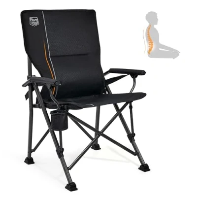 Abbildung von TIMBER RIDGE Campingstuhl faltbar 150kg Verstellbare Rückenlehne Klappstuhl Camping tragbar mit Getränkehalter Harte Armlehne Angelstuhl für Picknick Garten Balkon und Sportveranstaltungen