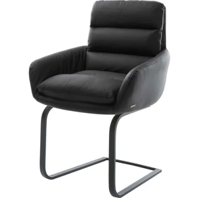 Abbildung von Schwingstuhl Abelia Flex mit Armlehnen Echt Leder Schwarz Freischwinger flach