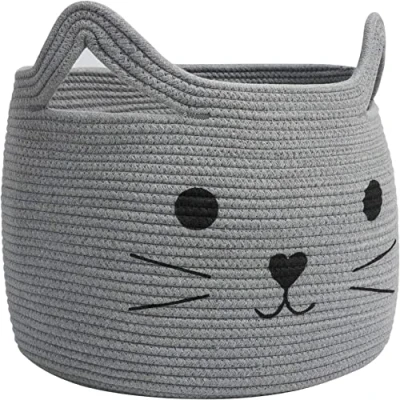 Abbildung von TIMEYARD Wäschekorb, Laundry Baskets, Korb Geflochten, Aufbewahrungskorb für Kleidung Decken im Wohnzimmer Spielzeug Kissen Kinderzimmer, Haustierkorb als Katzenbett, 40x30cm (DxH), Grau