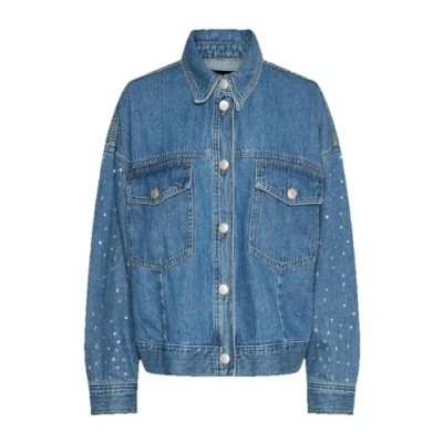 Abbildung von Pieces Pcsky Rhinestone Jacket Jeansjacke, Damen, Größe: Small, Medium blue denim