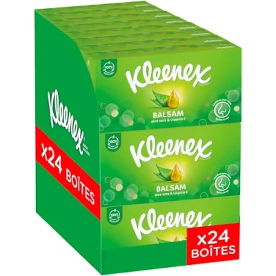 Abbildung von KLEENEX Taschentücher in Balsam Box (24 Boxen mit 64 Taschentüchern) legt einen schützenden ab, der Ihre Nase beruhigt, ideal bei großen Erkältungen hergestellt Frankreich