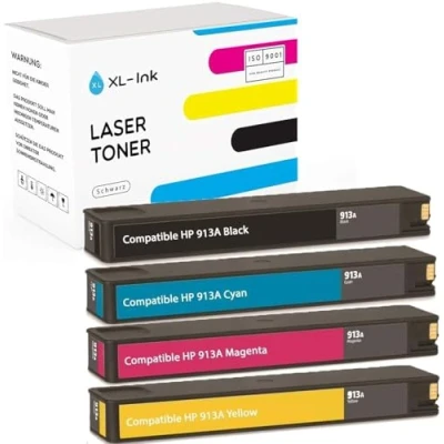 Abbildung von XL Ink kompatibel für HP 913A 4 Stück (CMYK: L0R95AE, F6T77AE, F6T78AE, F6T79AE. Kapazität: 4X 3.000 Seiten)