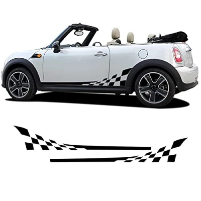 Abbildung von Seitenschweller Aufkleber Tür Seitenstreifen Karierter Rock Körper Aufkleber, Für Mini Cooper S One JCW R56 R57 R50 R52 R53 F55 F56 F57