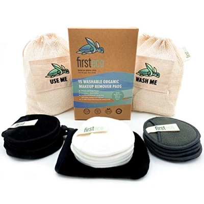 Abbildung von Firsteco Abschminkschwamm 3IN1 Set, 15 Stück mit 2 Wäschebeutel + Waschlappen &amp; EBOOK, 19 tlg., aus Bambus Baumwolle, Abschminkpads waschbar wiederverwendbare Wattepads Geschenk Set Mama