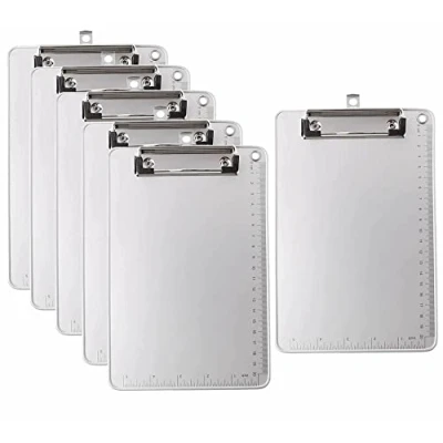 Abbildung von 6er A5 Metall Klemmbrett, Anti Rutsche Rückseite, Gummierter Metalklemme, Hartfaser Schreibbrett mit Aufhängeose, Papierhalter Clipboard, Stabil Schick, Aluminiumlegierung Schreibplatte TKD8053 6x