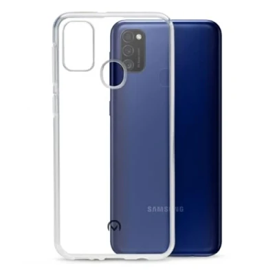 Abbildung von TPU Hülle kompatibel mit Samsung Galaxy M21 Transparent Clear Case Schutz Handy Tasche Silikon mungoo Displayputztuch