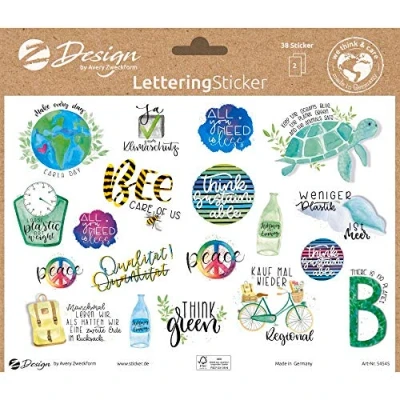 Abbildung von AVERY Zweckform Lettering Sticker 38 Aufkleber Umwelt Statements und Sprüche (Sticker auf A5 Bogen, Etiketten zur Nachhaltigkeit, Klebeetiketten aus FSC Papier) 54545 4004182545454