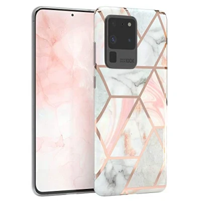 Abbildung von EAZY CASE Handyhülle Silikon mit Kameraschutz kompatibel Samsung Galaxy S20 Ultra / 5G, im Marmor Design, Motiv Hülle, dünn, Slimcover, Silikonhülle, Backcover, Rosé Gold