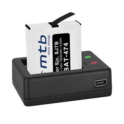 Abbildung von Ersatz Akku + Dual Ladegerät (USB) für SJCAM SJ7 Star 4K NATIV WiFi (Black/Silver/Rose Edition), SJ7000 Actioncam inkl. Micro USB Kabel