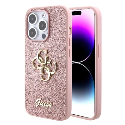 Abbildung von CG MOBILE Guess Feste Glitzer Schutzhülle mit großem 4G Logo für iPhone 15 Pro, Rosa