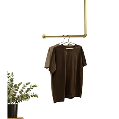 Abbildung von RSR Hangers Kleiderstange Garderobe Industrie Design L Form in Gold Breite 50 cm x Höhe Garderobenstange Ankleidezimmer Schlafzimmer begehbarer Kleiderschrank