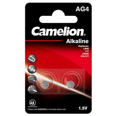 Abbildung von Camelion 12050204 Alkaline Knopfzellen Batterie ohne Quecksilber AG4/LR66/LR626/377 mit 1,5 Volt, 2er Set, Kapazität 20 mAh