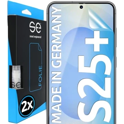 Abbildung von 2x se® 3D SCHUTZFOLIE Transparent für Samsung Galaxy S25 Plus, Selbstheilend, 100% Fingerabdruck &amp; FaceID kompatibel, einfache blasenfreie Installation, Ultra Klar, Stoß Kratzfest TPU, aus Deutschland