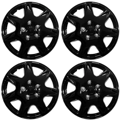 Abbildung von Premium Radkappen 17 Zoll in Schwarz Glänzend mit Chrommuttern 4er Set Radzierblenden für Stahlfelgen Radblenden optimalen Felgenschutz