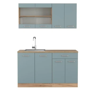 Abbildung von Vicco Singleküche R Line, Blau Grau/Goldkraft Eiche, 140 cm ohne Arbeitsplatte