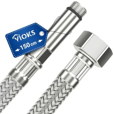 Abbildung von VIOKS Schlauch 1/2 Zoll (19,3mm) ÜM x M10 150 cm &amp; für Wasserhahn Anschlussschlauch Verbindungsschlauch Flexschlauch fuer WC Spülkasten Waschbecken Küchenarmatur Bad Flex Wasserschlauch