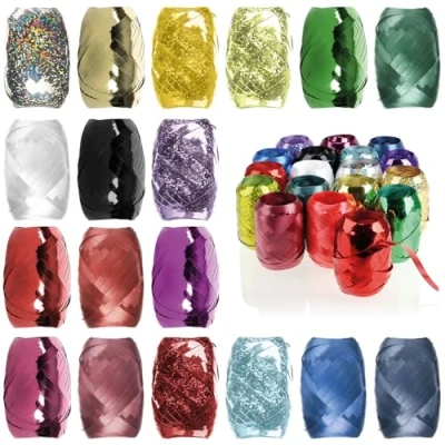 Abbildung von Wilhelm Sell® 18x Ringelband in bunten Farben 20 m je Rolle Set Geschenkbänder zum Basteln und Verpacken Mattes, glänzendes glitzerndes Polyband für Schleifen Dekoration (18 Farben)