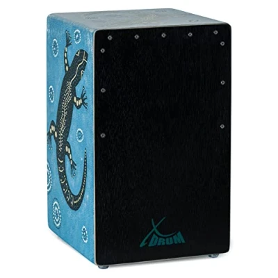 Abbildung von XDrum Cajon Handbemalte Designer mit Dot Art Geckos, Bass Port &amp; Snare Teppich 20 Spiralen