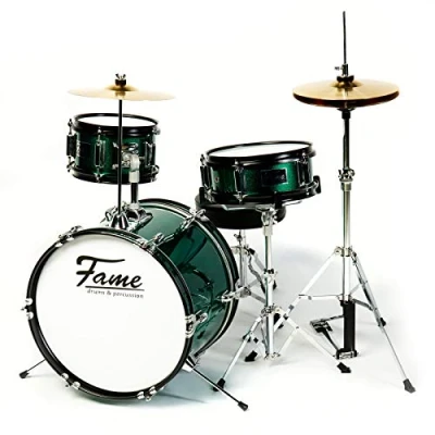 Abbildung von FAME Schlagzeug,3 PC Junior Drumset Green Kinderschlagzeug mit Bass Drum Tom Snare Hardware und Hocker von 3 9 Jahren Zubehör Drumsticks, Schlagzeuge, Sets, Kinderschlagzeug, Drumset,