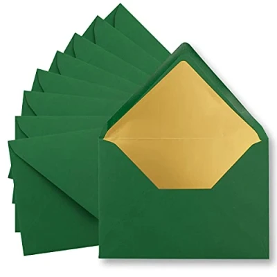 Abbildung von 25x metallic Gold gefütterte Brief Umschläge DIN C5, dunkel grün 156 x 220 mm Nassklebung mit spitzer Klappe FarbenFroh by GUSTAV NEUSER