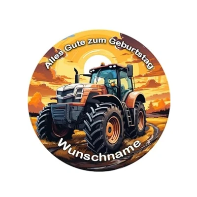 Abbildung von für den Geburtstag ein Tortenbild Wunschname, Mähdrescher, Trecker, Zuckerbild,Traktor, Essbares Foto Torten, Tortenaufleger Ø 20cm Super Qualität, 03509