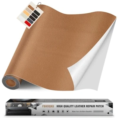 Abbildung von FBKOQKU Leder Reparatur Kit, Hellbraun, Kunstleder, Selbstklebend, 40 x 200 cm, für Möbel, Sofa, Autositze, Taschen, und Renovierung