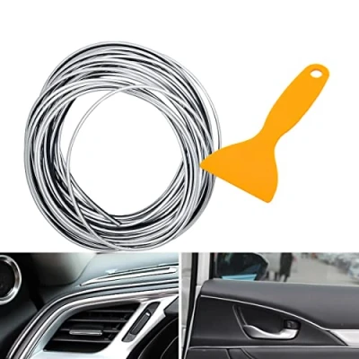 Abbildung von MASO Auto Innenraum Zierleiste, Universal Dekoration, Nadelstreifen Klebeband, 10 m, silberfarben, ABS, 3D Streifen mit Werkzeug